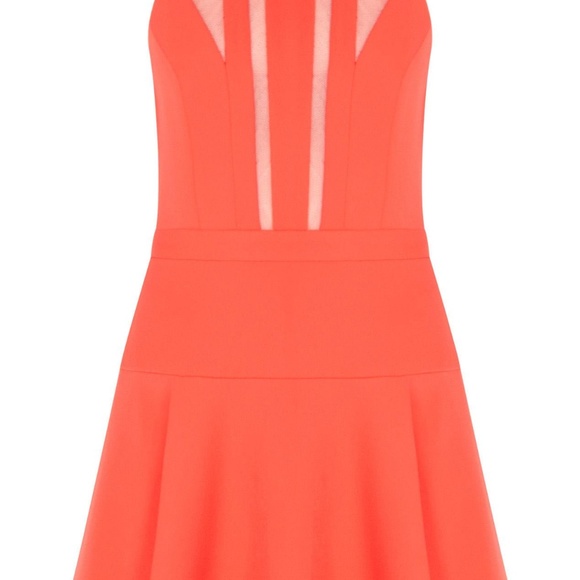 NWT BCBG MAXAZRIA Mesh-blocked Red Halter Dress - Picture 7 of 7